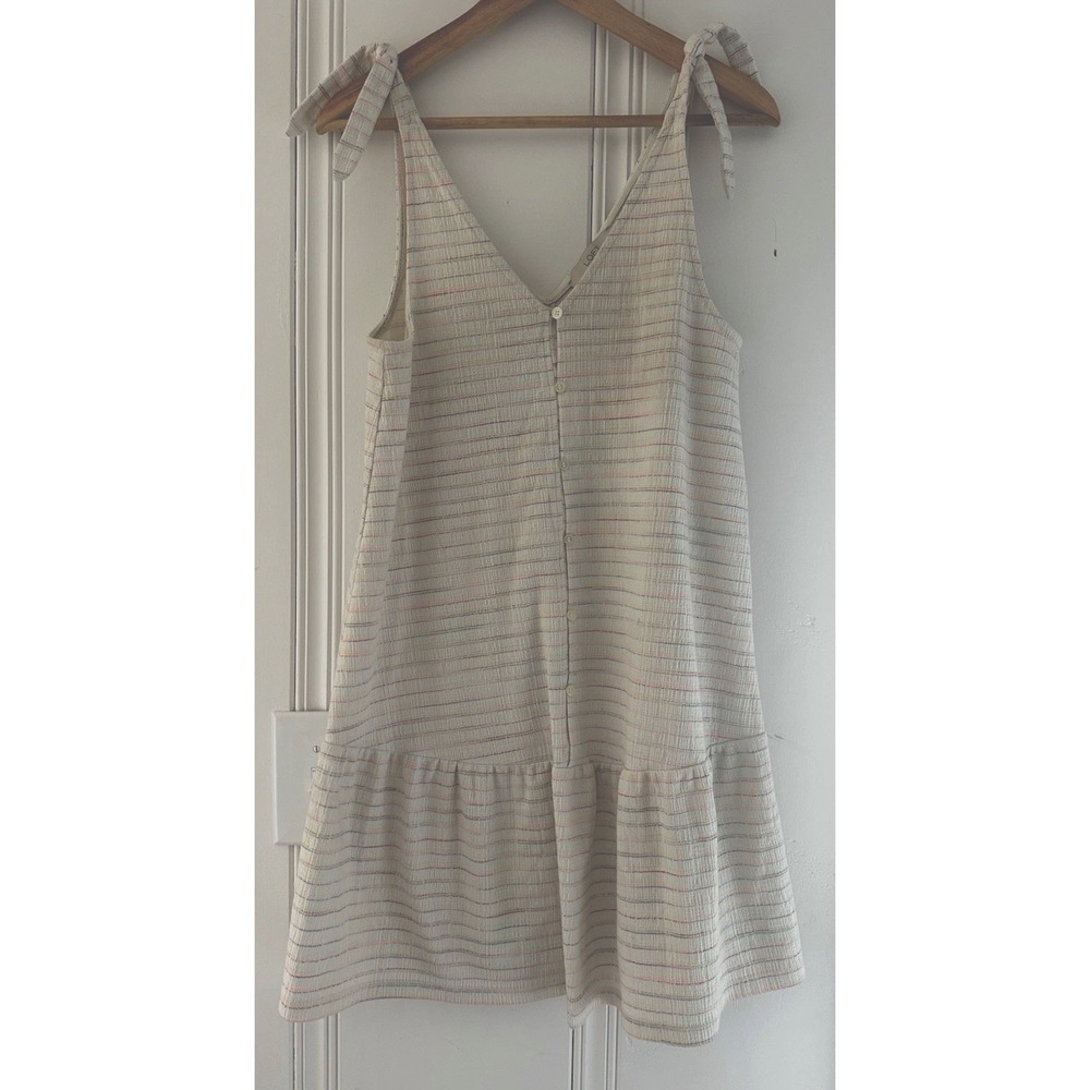 LOFT Striped Mini Dress XS Tie Strap Button Front Ruffle Hem Summer Boho